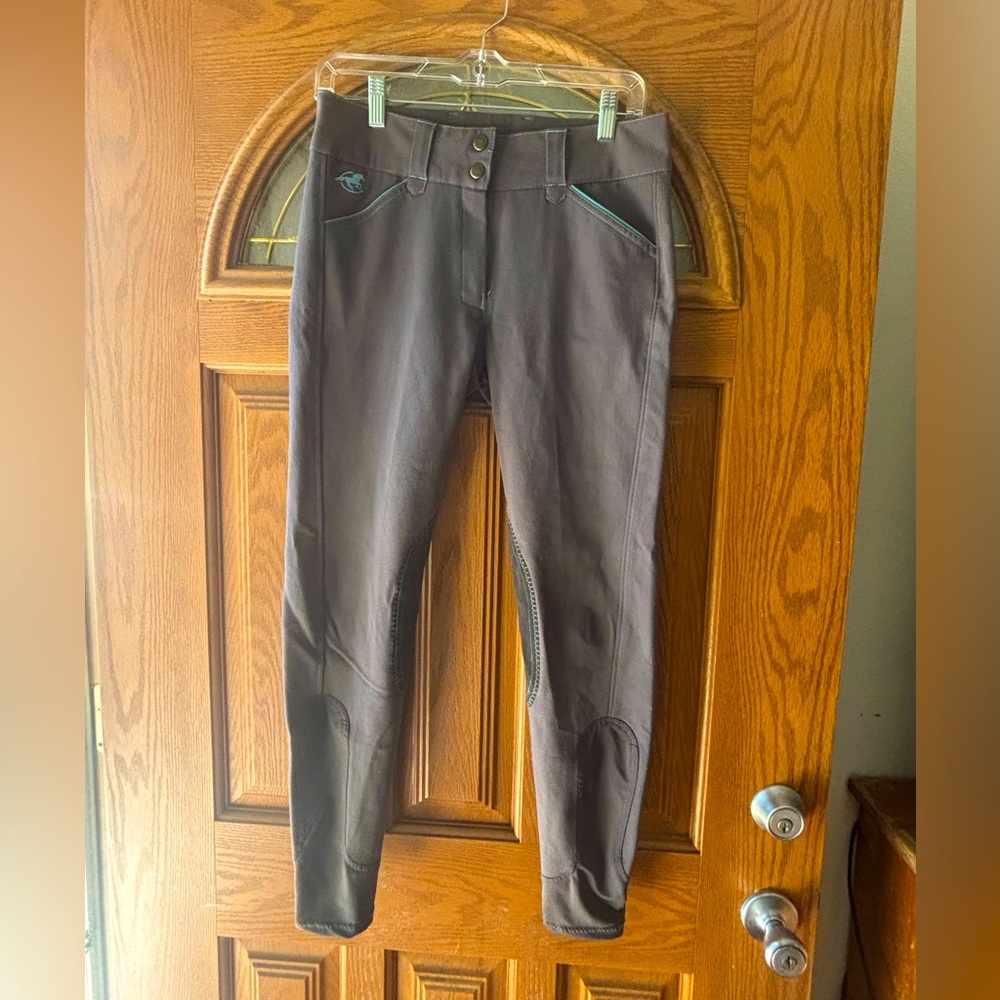 Equestrian Piper Breeches 26L  Riding Pants Gray/ Blue piping Great Condition!